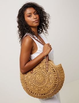 Sac à bandoulière Redon grand format effet raphia rond