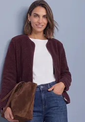 Teddy-Jacke mit Rundhals und Corddetails female Rot