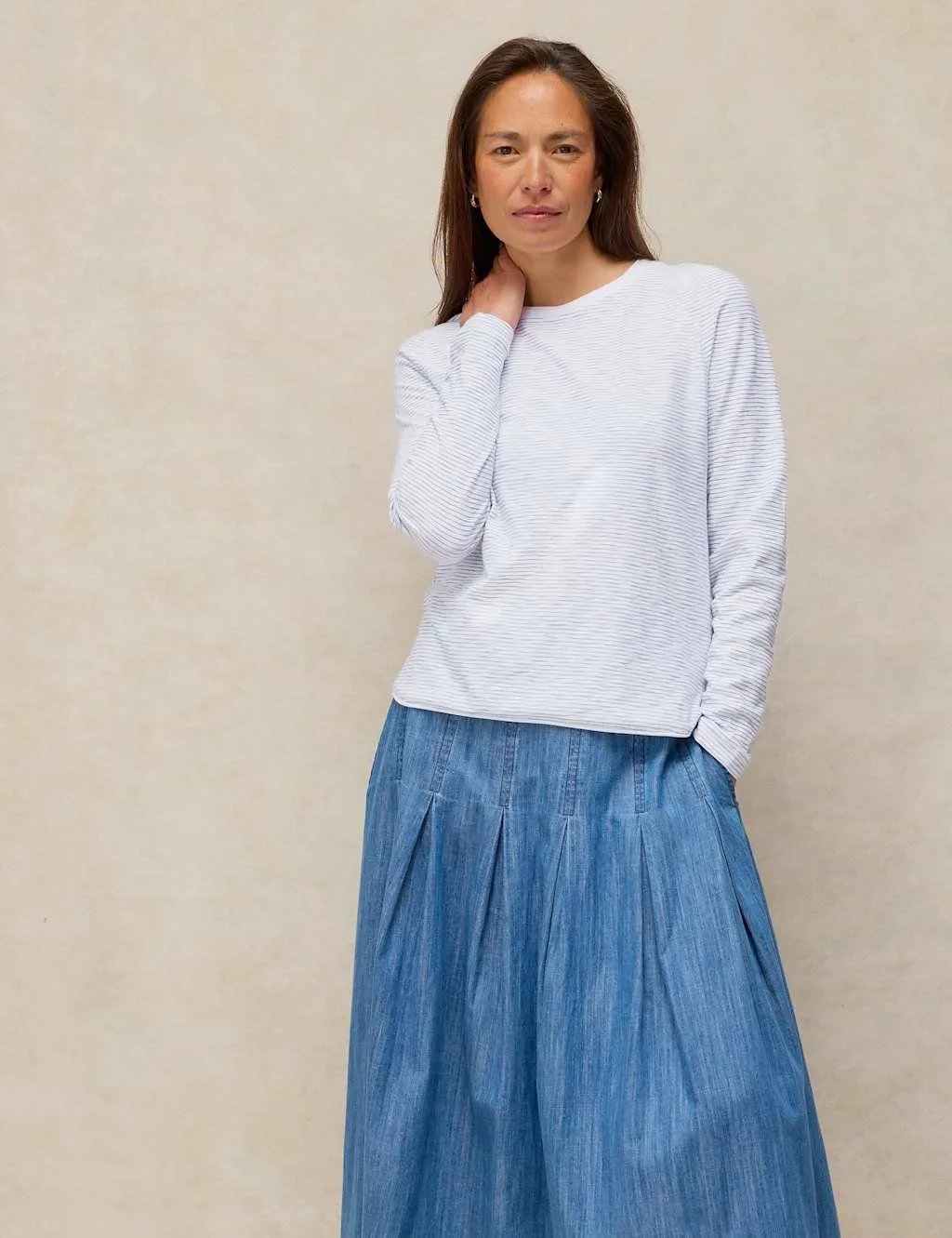 Pure Cotton Textured T-Shirt White Mix female - White stuff - FashionsVida