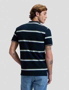 Regular Pique Polo Lime Ice Navy Stripe Größe S male
