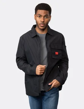 Hugo Emmond Mens Zip Overshirt - Black Cotton - Size X-Large - Hugo Boss - FashionsVida