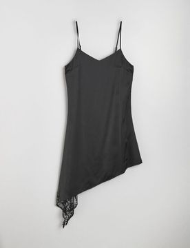 Abito mini stile lingerie con spalline e pizzo - nero