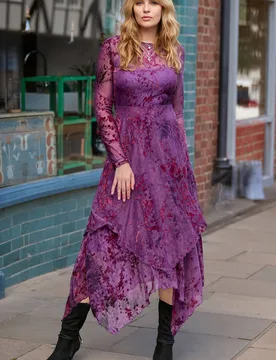 Women's Fabulous Flocked Maxi Dress in Purple Size: 8 - Purple - Size: 8 - Joe browns - FashionsVida