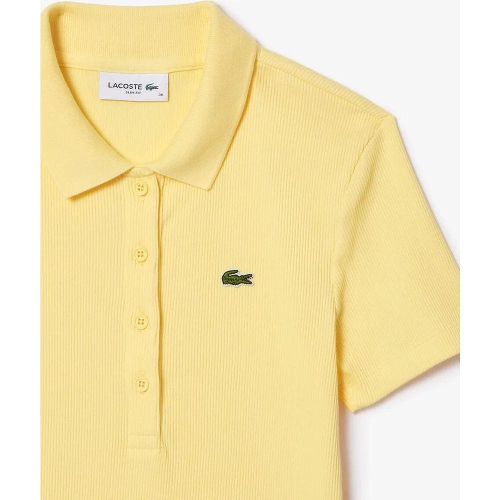 Polo de mujer de corte ajustado de canalé de algodón de manga corta - Lacoste - FashionsVida