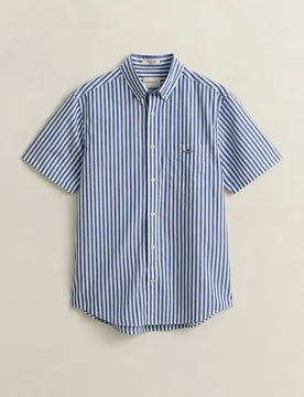 Camisa de hombre clásica de manga corta en popelina de rayas - Gant - FashionsVida