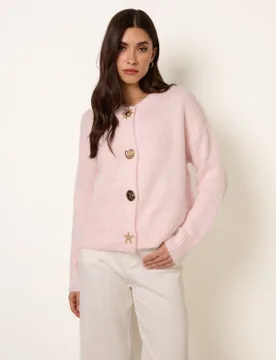 Multi Gold Button Cardigan - M/L / PINK - female - Blue Vanilla - FashionsVida