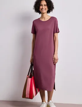 Midi-Kleid mit Kurzarm mit Schlitzdetail female Rosa - Street One - FashionsVida
