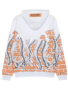 Felpa Leggera Cappuccio Uomo Bricks Hoodie White - Octopus - FashionsVida