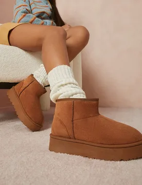 Botines de plataforma de serraje sintético de fácil puesta para mujer, ideales para otoño, invierno, Año Nuevo, Día de San Valentín y verano - Shein - FashionsVida