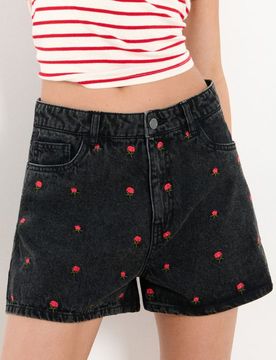 Pantaloncini high waist in denim - nero