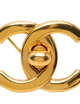 CC Gold Plated Turn Lock Brooch - Chanel - FashionsVida