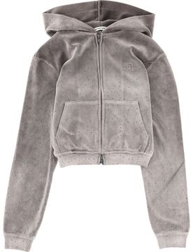 ALEXANDERWANG. T Shrunken Hoodie in Crystal Hotfix Velour
