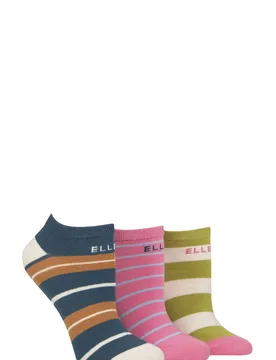 Women's 3 Pair Plain, Stripe and Patterned Cotton No-Show Socks Coastal Joy Striped 4-8 - Assorted - Size: Small - ELLE - FashionsVida