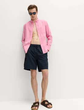 Regular Fit Cotton Linen Blend Shirt Pink male - M&S - FashionsVida