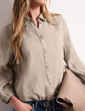 Arm Hemdbluse aus Leinen female Beige