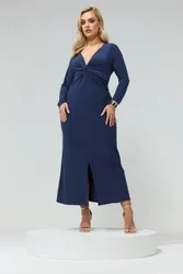 Knot Front Maxi Dress - Mid Navy - Size: 14