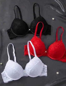 Set de 3 sujetadores con aros ajustables y estilo romántico minimalista con encaje para mujeres - Shein - FashionsVida