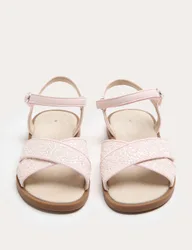 Kids' Glitter Cross Strap Sandals (4 Small-2 Large) Pink Female