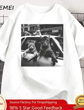 Funny Cat Gang T-Shirt Sarcastic Tshirt Unisex Oversized Graphic Tees Round Neck Short Sleeve Vintage T Shirt Mens Clothes - Aliexpress - FashionsVida