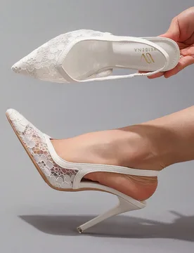 Zapatos de tacón alto con encaje blanco y cortes, nuevos zapatos de mujer elegantes, de punta afilada, con diseño hueco y transpirable para fiestas/ - Shein - FashionsVida