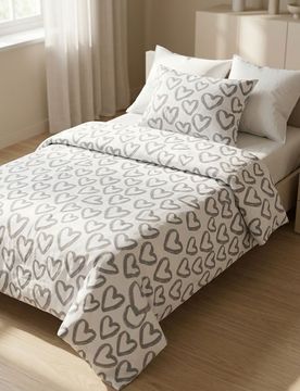 Completo di biancheria da letto in cotone con cuori - grigio medio