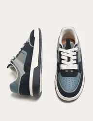 Leather High Profile Lace Up Trainers Blue Mix male