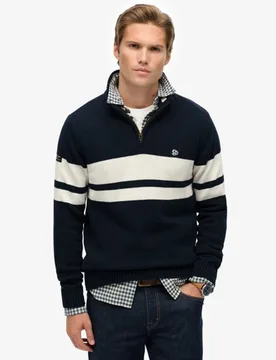Superdry Herren Gestreifter Baumwoll-pullover mit Reißverschluss Navy - Größe: XL - 89.99 - FashionsVida