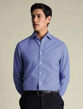 Slim Fit Pure Cotton Non Iron Poplin Shirt Mid Blue male - Charles Tyrwhitt - FashionsVida