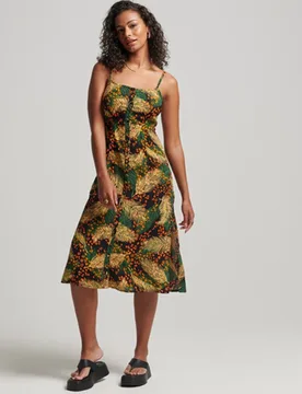 Superdry Damen Bedrucktes Midi-trägerkleid mit Knopfleiste Bunt - Größe: 36 - 69.99 - FashionsVida