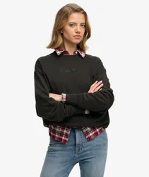 Superdry Damen Baumwolle Verschönert Script Brand Sweatshirt Mit Lockerer Passform, Schwarz, Größe: 40