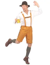 Bayer Herren-Kostüm Lederhose orange-weiss - male