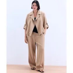Pantalón liso traje fluido recto de mujer