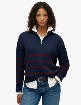 Superdry Damen Strickpullover mit Halbem Reißverschluss Navy - Größe: 38
