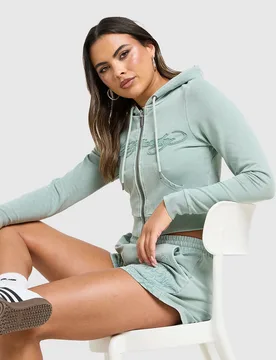 Tattoo Full Zip Crop Hoodie - Damen, Grün - female - Size: M - Ed hardy - FashionsVida