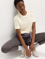 Open Knit Crew Neck Top Vanilla female