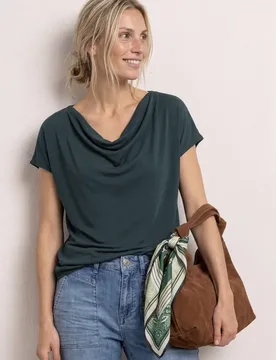 Silk-Look Shirt mit Waterfall-Front female Grün - Street One - FashionsVida