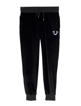 Black Velour Cuffed Joggers - True Religion - FashionsVida
