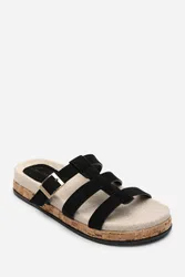 Bambi Multi Strap Footbed Suede Sandal - Black - Size: 6