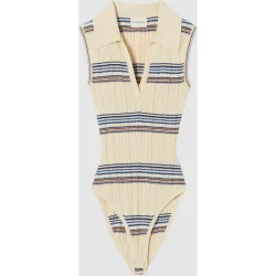 Top de mujer pointelle con cuello polo y estampado de rayas