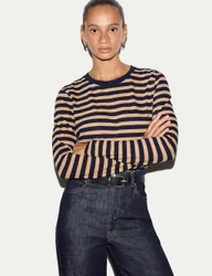 Pure Cotton Slub Striped Slim Fit Top Camel Mix female