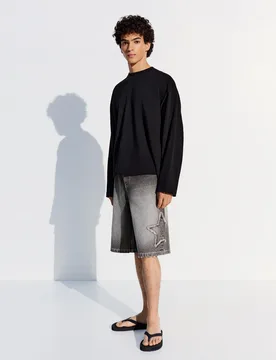 Bermuda Baggy Étoiles 34 Gris - Bershka - FashionsVida