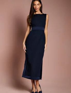 Women's Bow Detail Round Neck Midaxi Dress in Navy Size: 16 - Navy - Size: 16 - Coast - FashionsVida