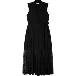 Vestido largo cruzado con falda de encaje