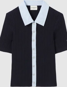 Polo de punto de mujer bimateria de rayas - CLAUDIE PIERLOT - FashionsVida
