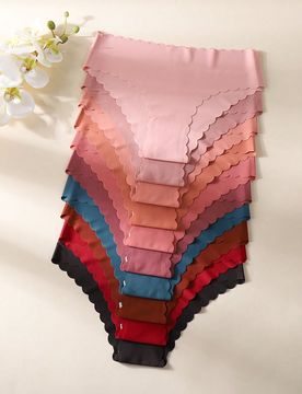 Piezas/paquete - Bragas sin costuras con borde ondulado para mujeres, bragas sólidas cómodas y amigables con la piel para damas sexys