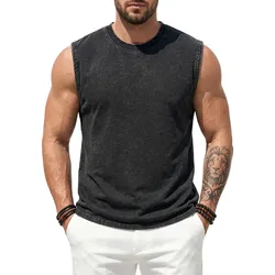 G Pure Cotton Washed Old Round Neck Sleeveless T-shirt 2026 Summer New Men's Vest