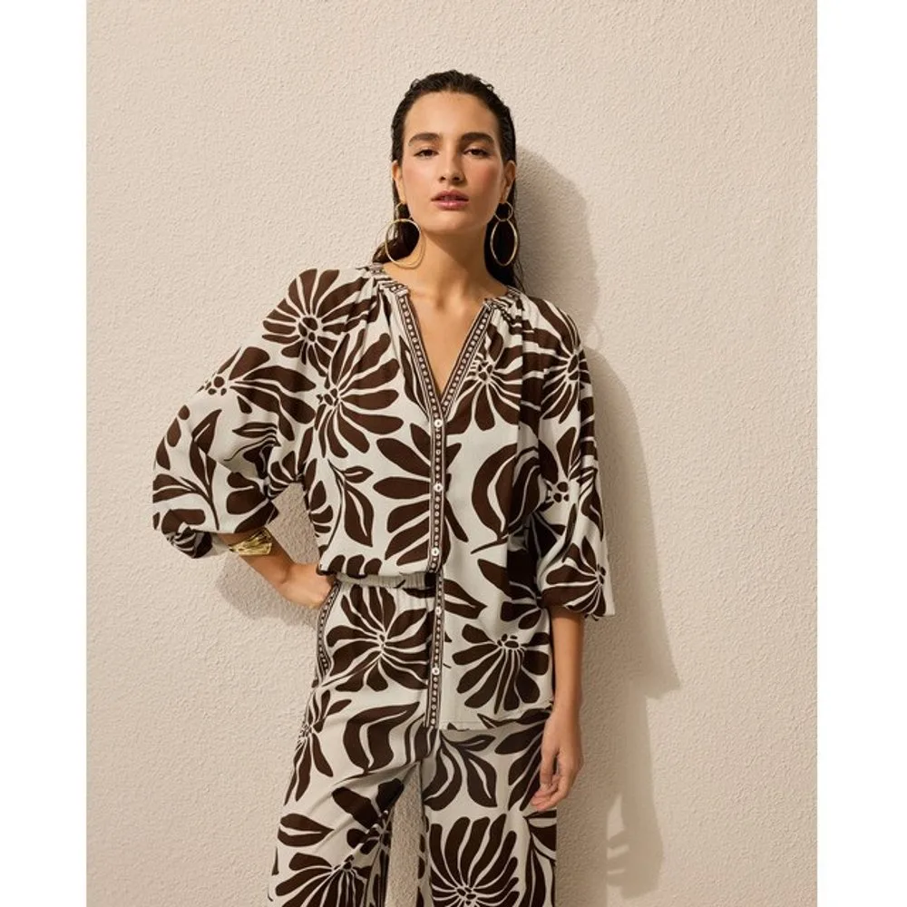 Camisa de mujer estampado floral con cinturón - Énfasis - FashionsVida