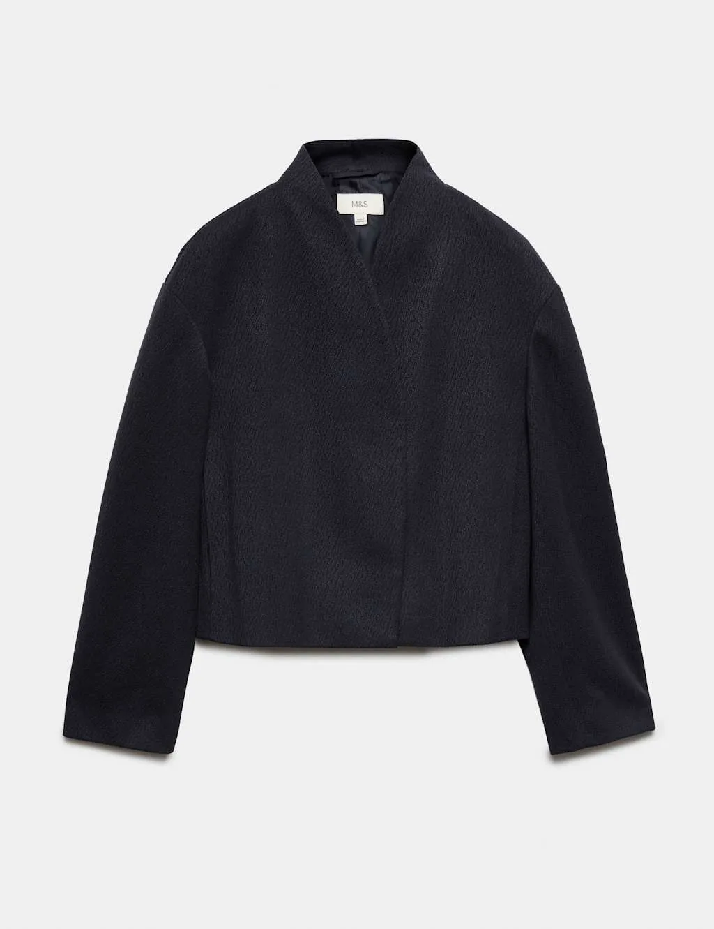 Textured Wrap Collar Short Jacket Navy female - M&S - FashionsVida