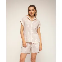 Blusa de mujer 100% algodón de rayas de manga corta con vuelta