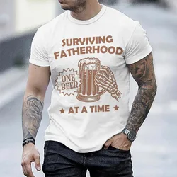 Father's Day Fun Daddy T-Shirt Men "SURVIVING FATHERHOOD ONE BEER AT A TIME" Men Round Neck Short Sleeve Male Tees Gift